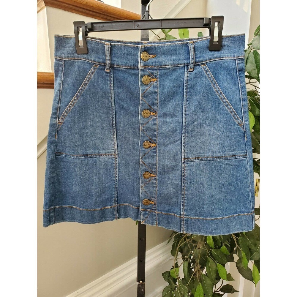 Loft Women's Denim Blue Cotton & Polyester Pull on A-Line Jeans Skirt Size 27/4
